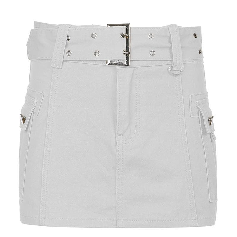 A line button cargo pocket denim mini skirt