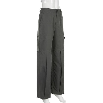 Pleated high rise wide leg solid baggy cargo pant