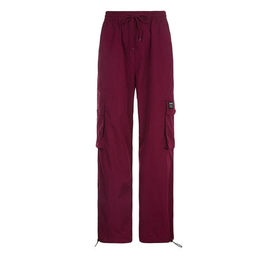 Drawstring cargo pocket button high rise straight leg pant