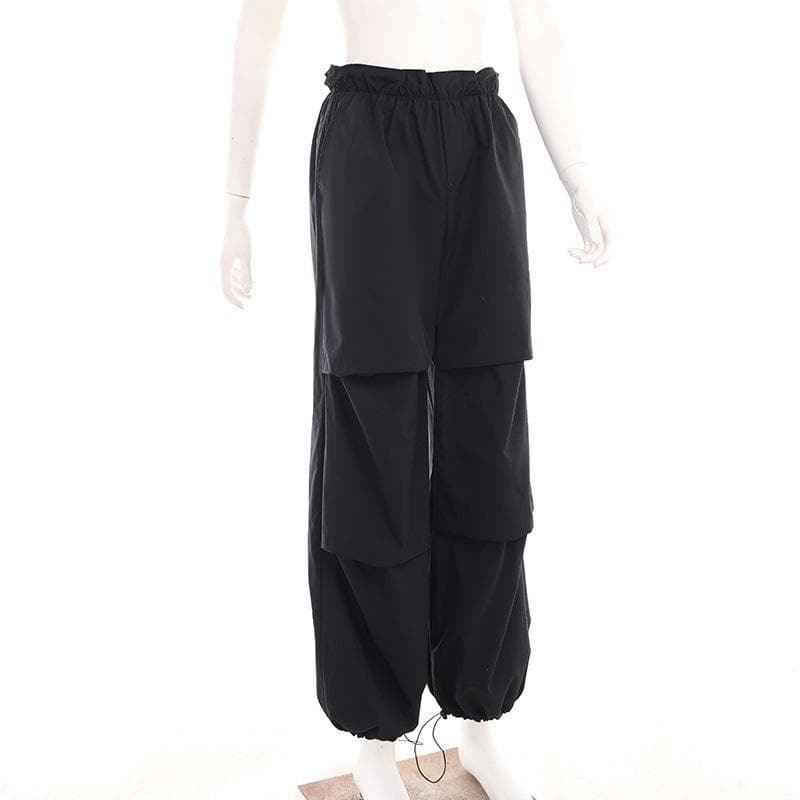 Drawstring cargo pocket ruched solid pant