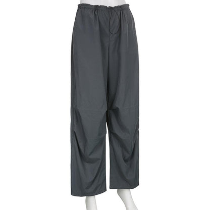 High rise solid drawstring pocket wide leg cargo pant