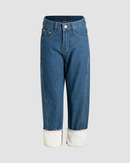 Cogburgh High Waisted Cuff Accent Denim Jeans