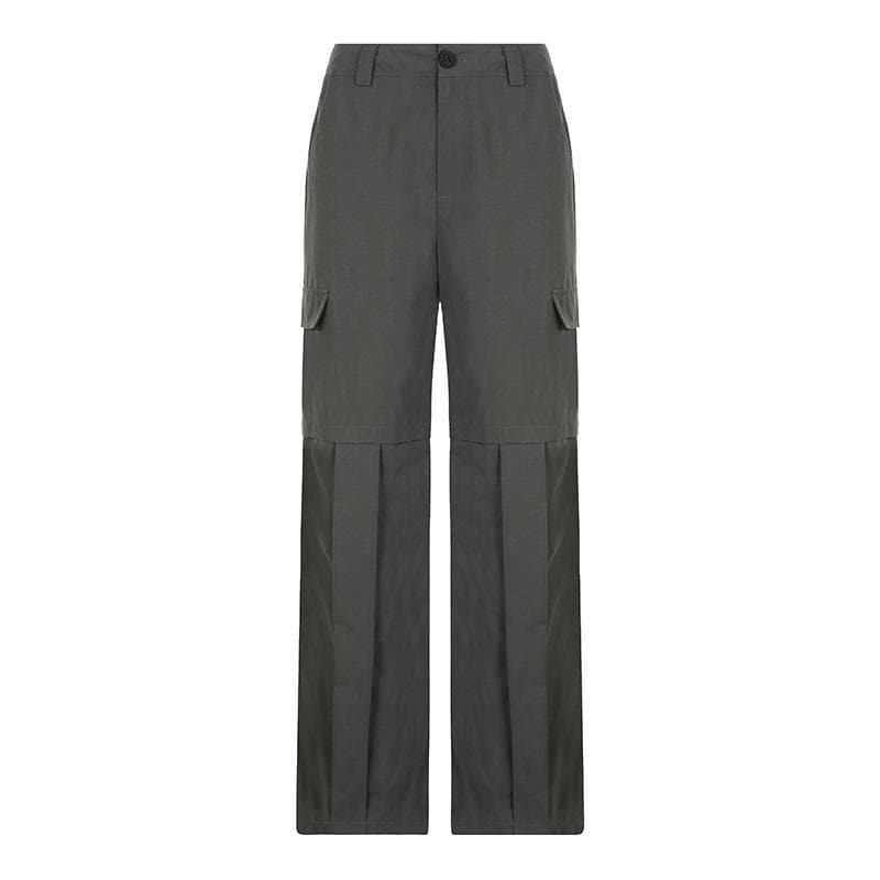 Pleated high rise wide leg solid baggy cargo pant