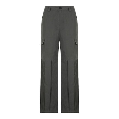 Pleated high rise wide leg solid baggy cargo pant