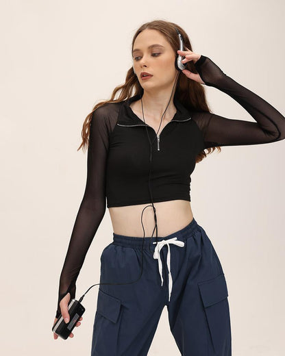 Republic Cropped Half Mesh Top