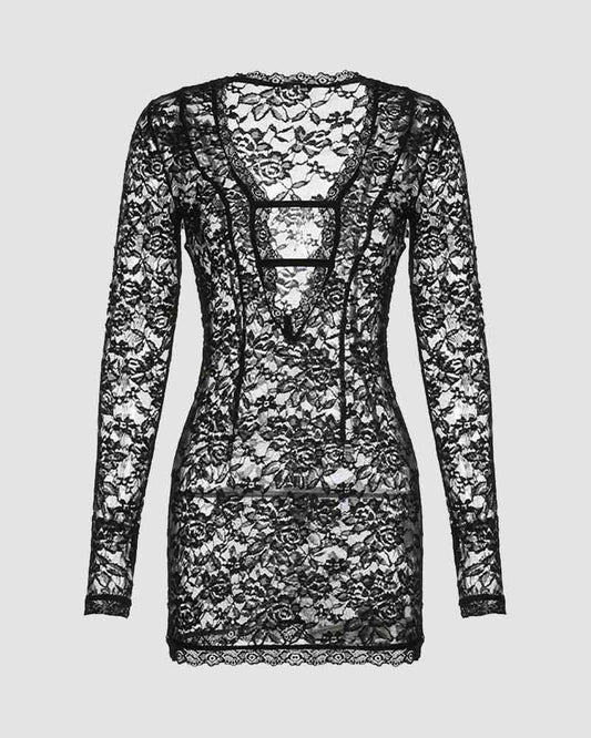 Chasm Seduction Plunging Lace Dress