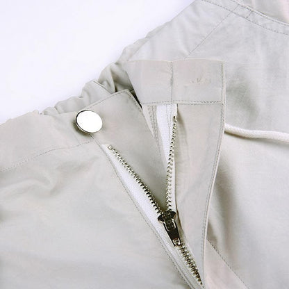 Solid drawstring cargo pocket zip-up wide leg