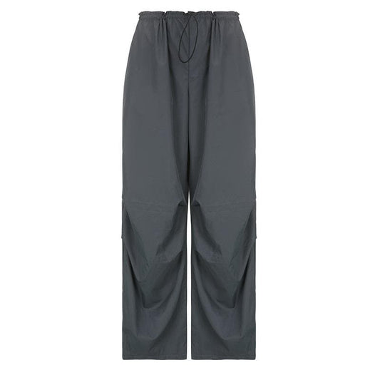 High rise solid drawstring pocket wide leg cargo pant