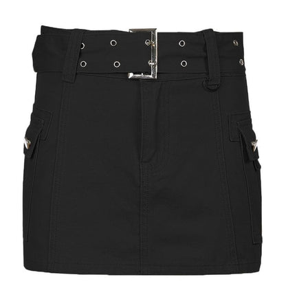 A line button cargo pocket denim mini skirt