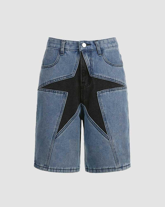 Occulus Star Denim High Waist Boy Shorts