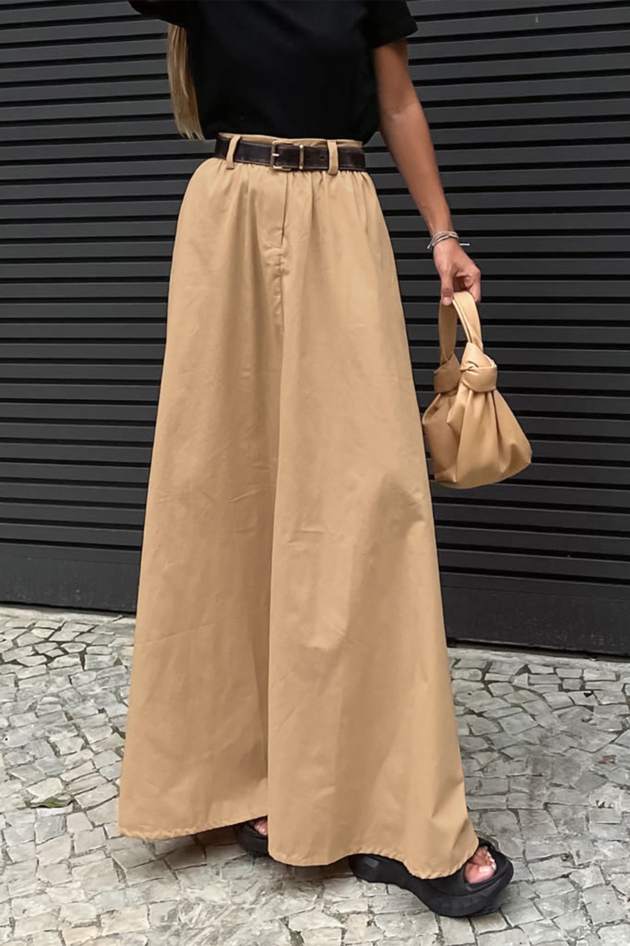 Solid Color High Waist A-Line Maxi Skirt