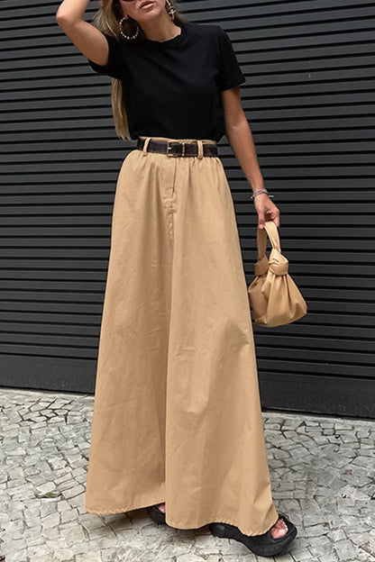 Solid Color High Waist A-Line Maxi Skirt