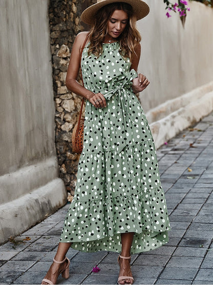 Priscilla Summer Polka-Dot Long Dress