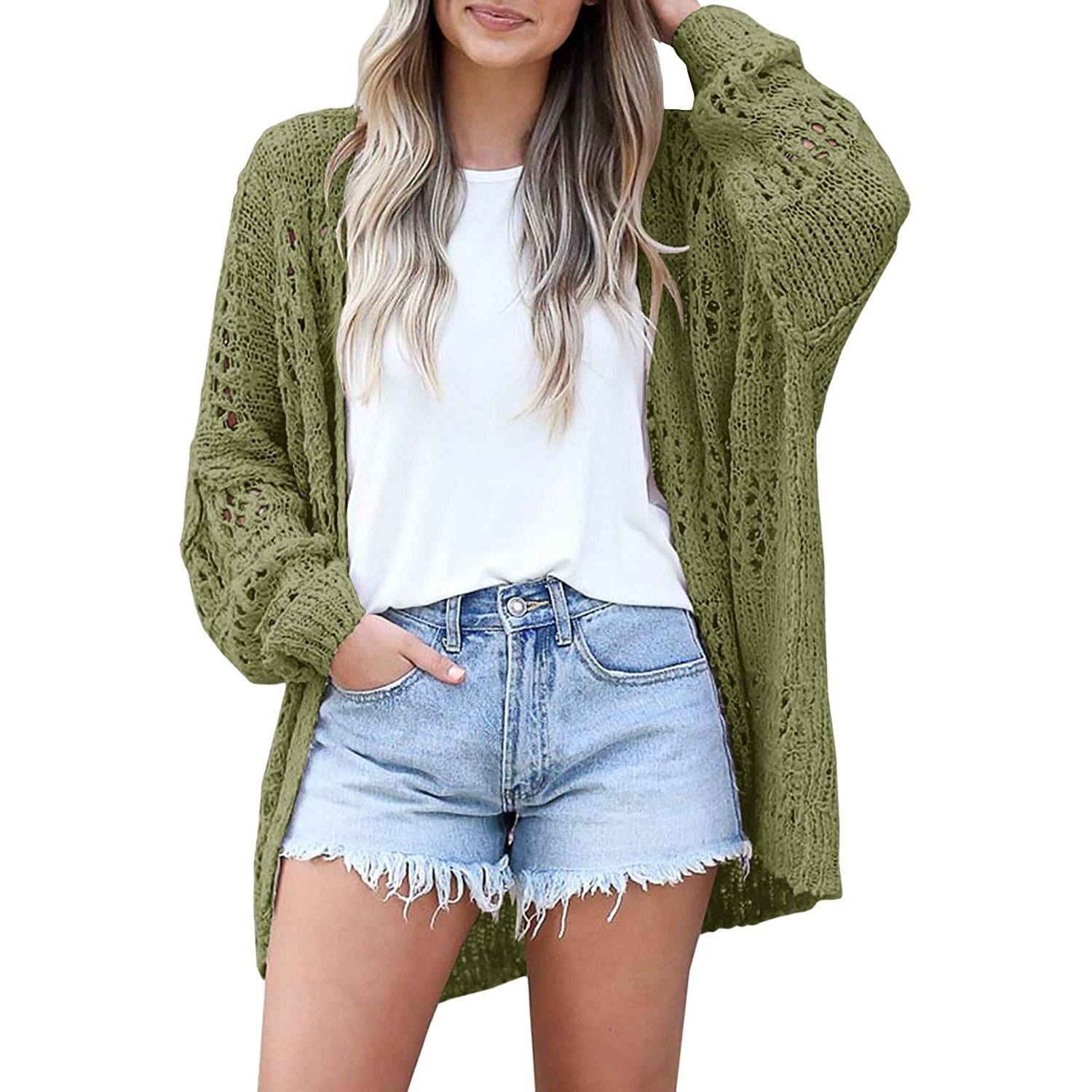 Ladies Crochet Cardigan Sweater Army Green __stock:50 Jackets & Coats refund_fee:1200