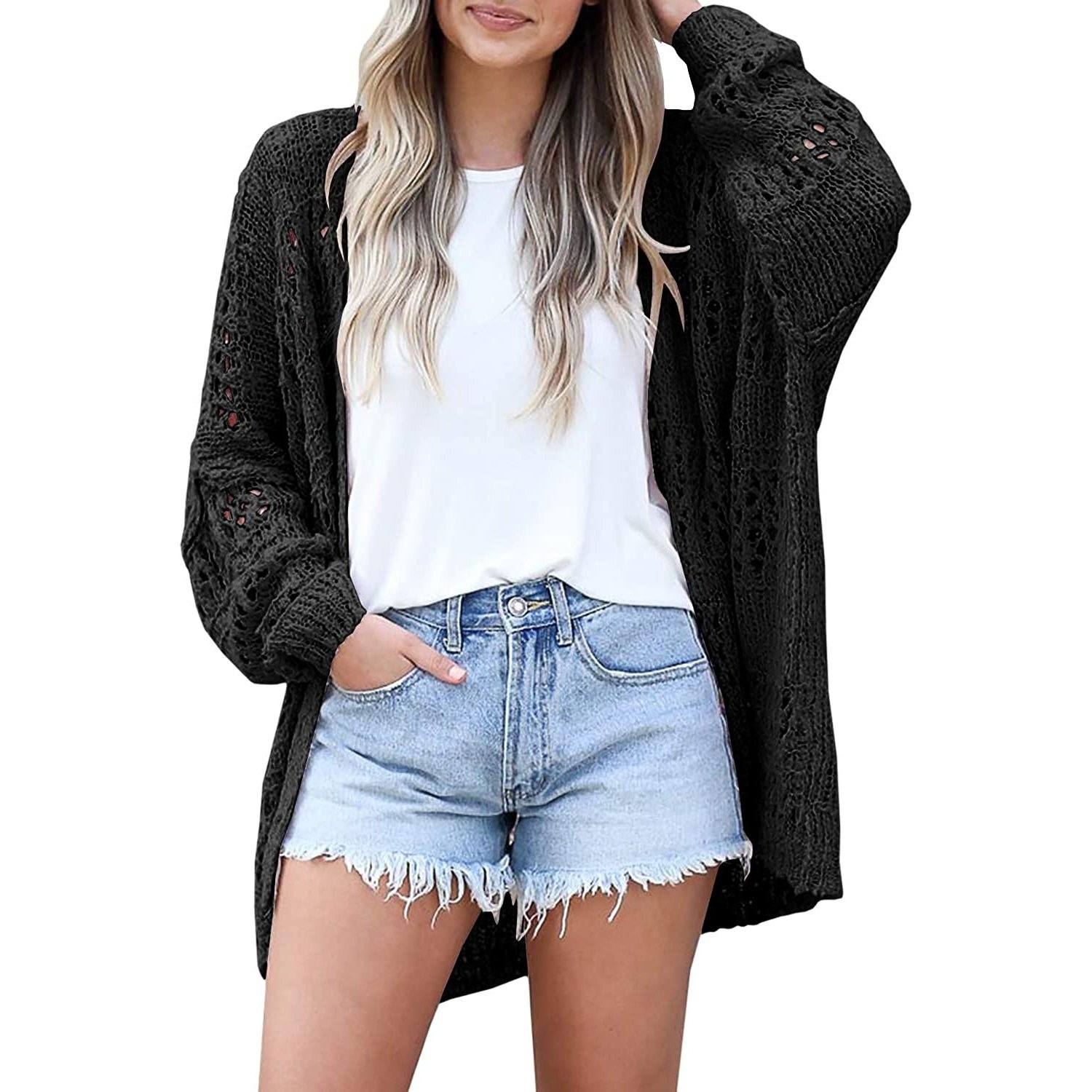 Ladies Crochet Cardigan Sweater Black __stock:50 Jackets & Coats refund_fee:1200