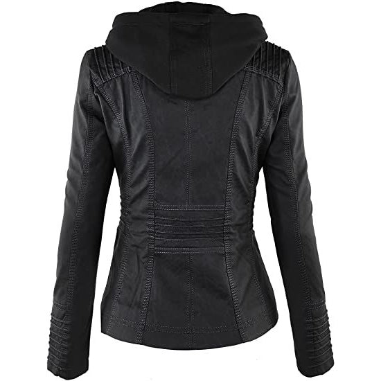 Lock and Love Women's Removable Hooded Faux Leather Jacket