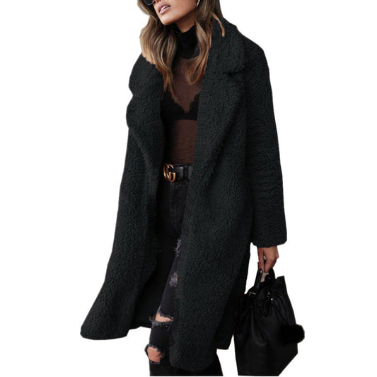 Women's loose long sleeve lapel plush Coat jacket Black clothes Coat Jackets & Coats