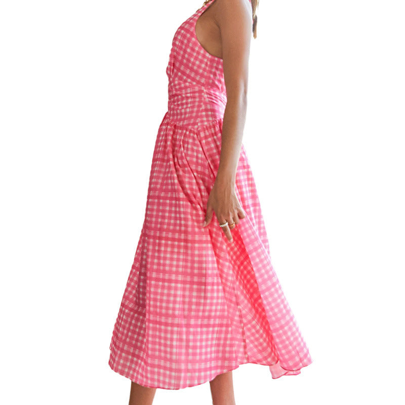 Erin Pink Sexy Plaid Midi Dress