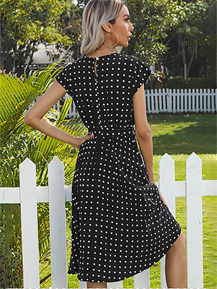 Jessie Summer Polka Dot Short Sleeve Midi Dress