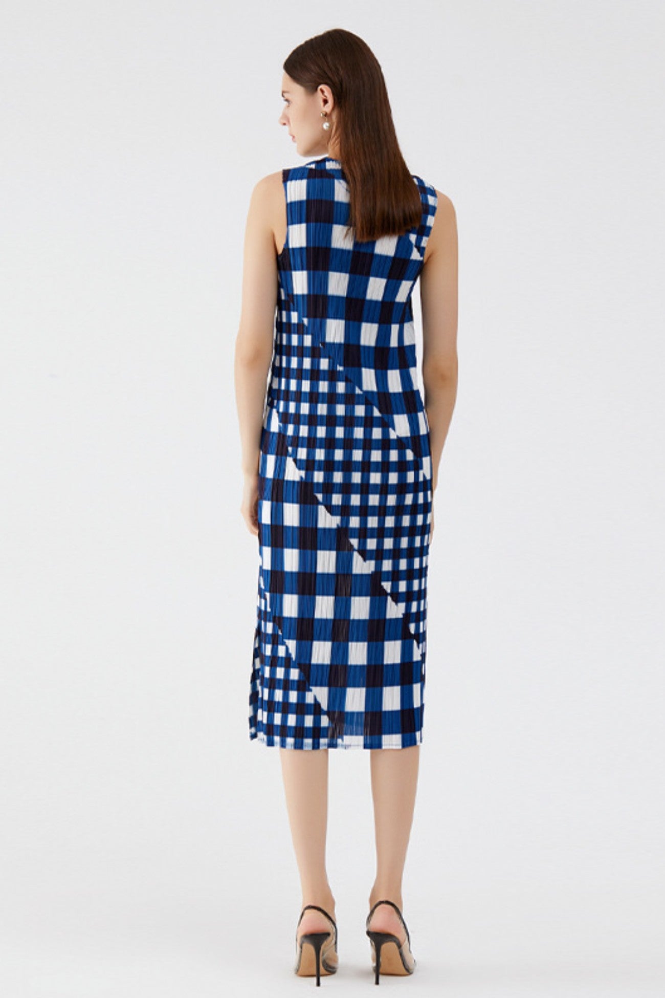 Plaid Print Sleeveless Full Pleated Dress