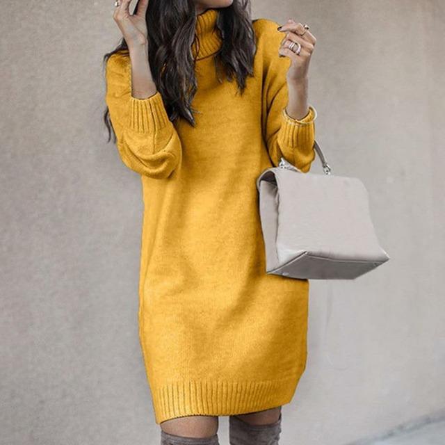 Elegant Solid Color Knitted Dress Yellow Best Sellings casual dresses clothes Plus Size Sale short dresses Topseller