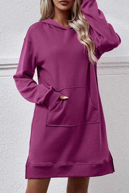 Pocket Slit Midi Hoodie Dress