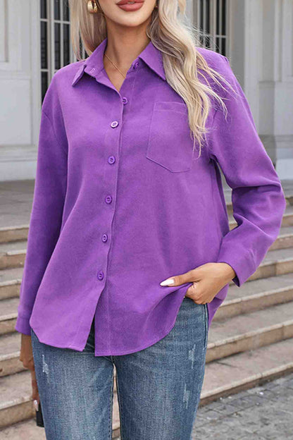 Corduroy Button Up Long Sleeve Blouse