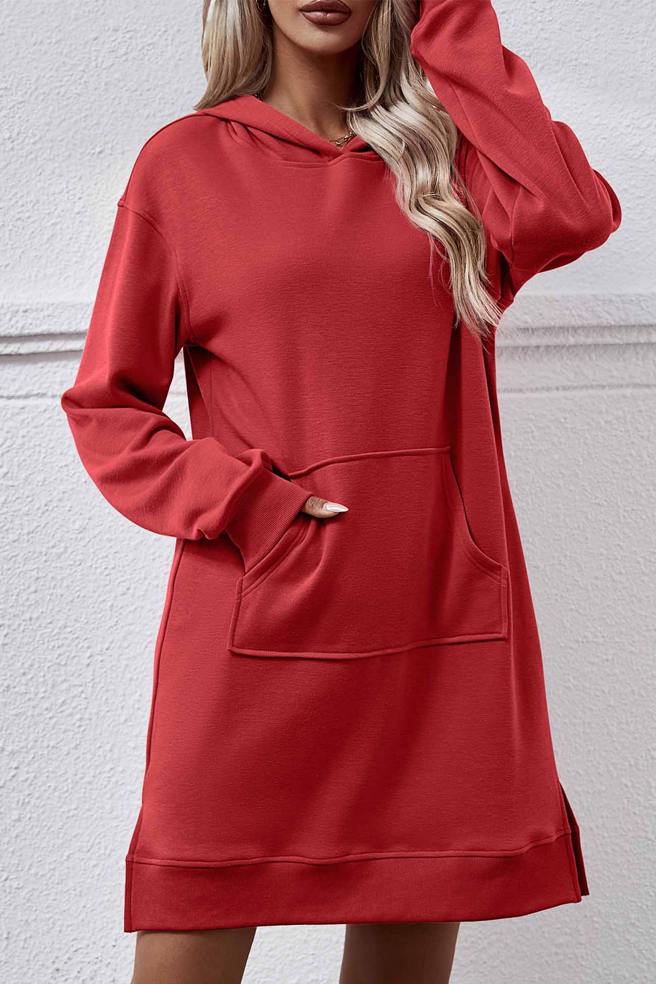 Pocket Slit Midi Hoodie Dress