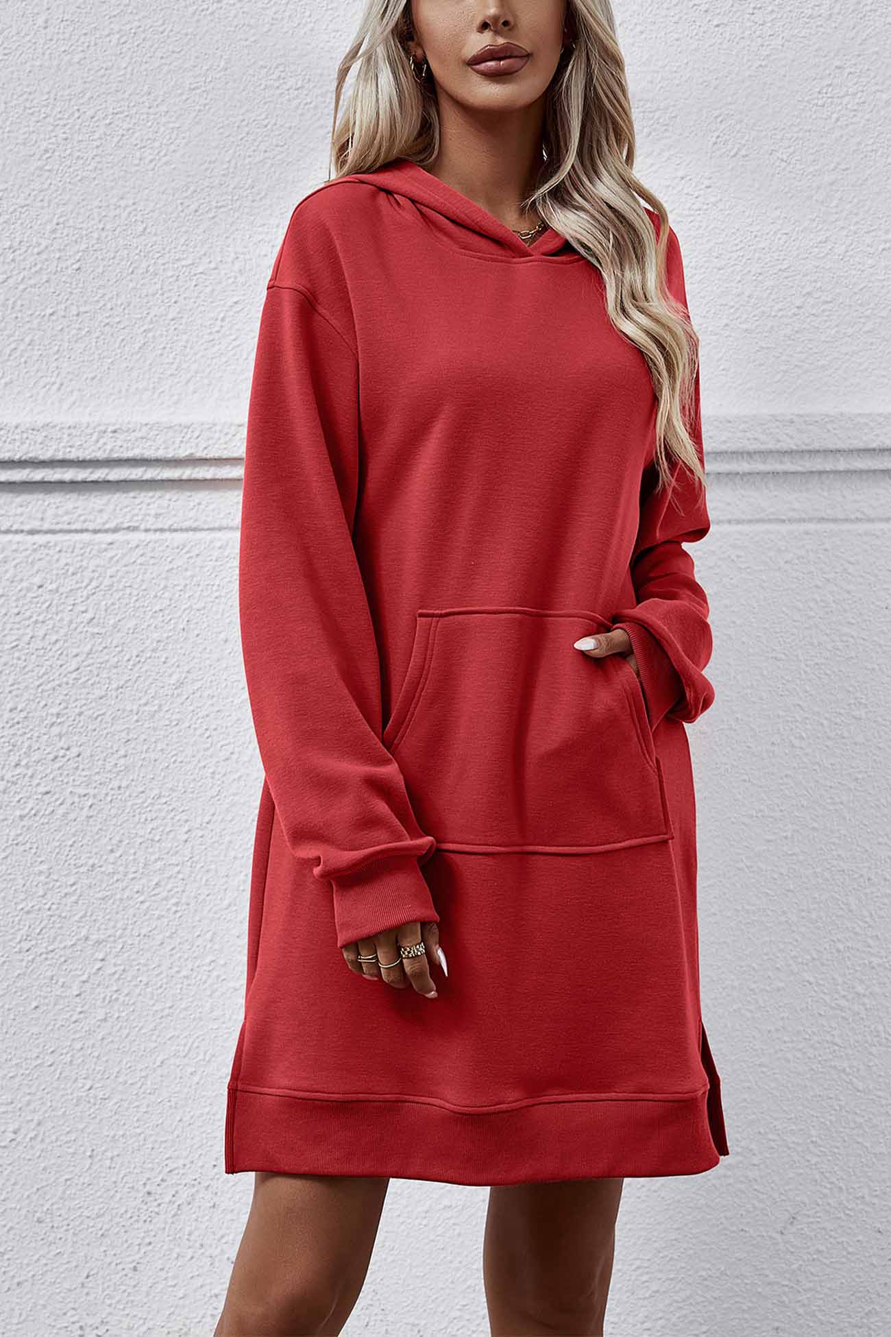 Pocket Slit Midi Hoodie Dress