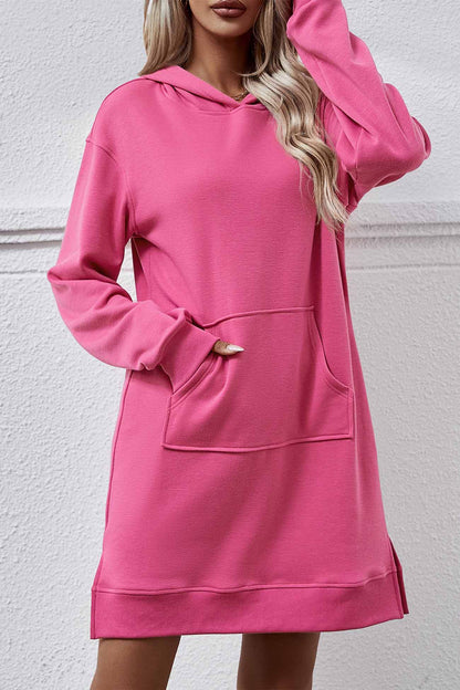 Pocket Slit Midi Hoodie Dress