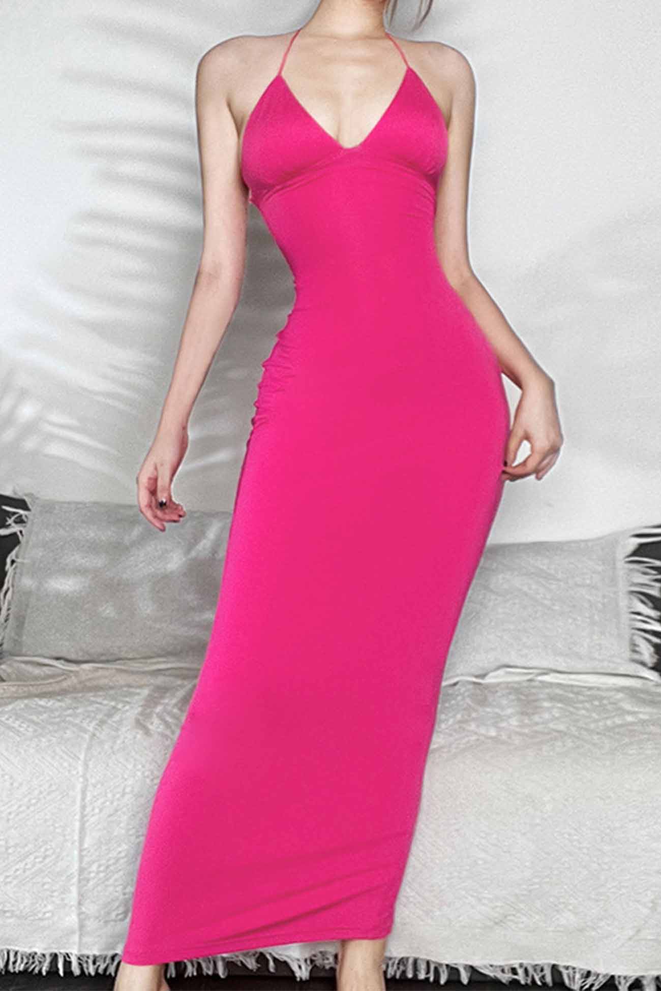 Halterneck Butterfly Backless Midi Dress