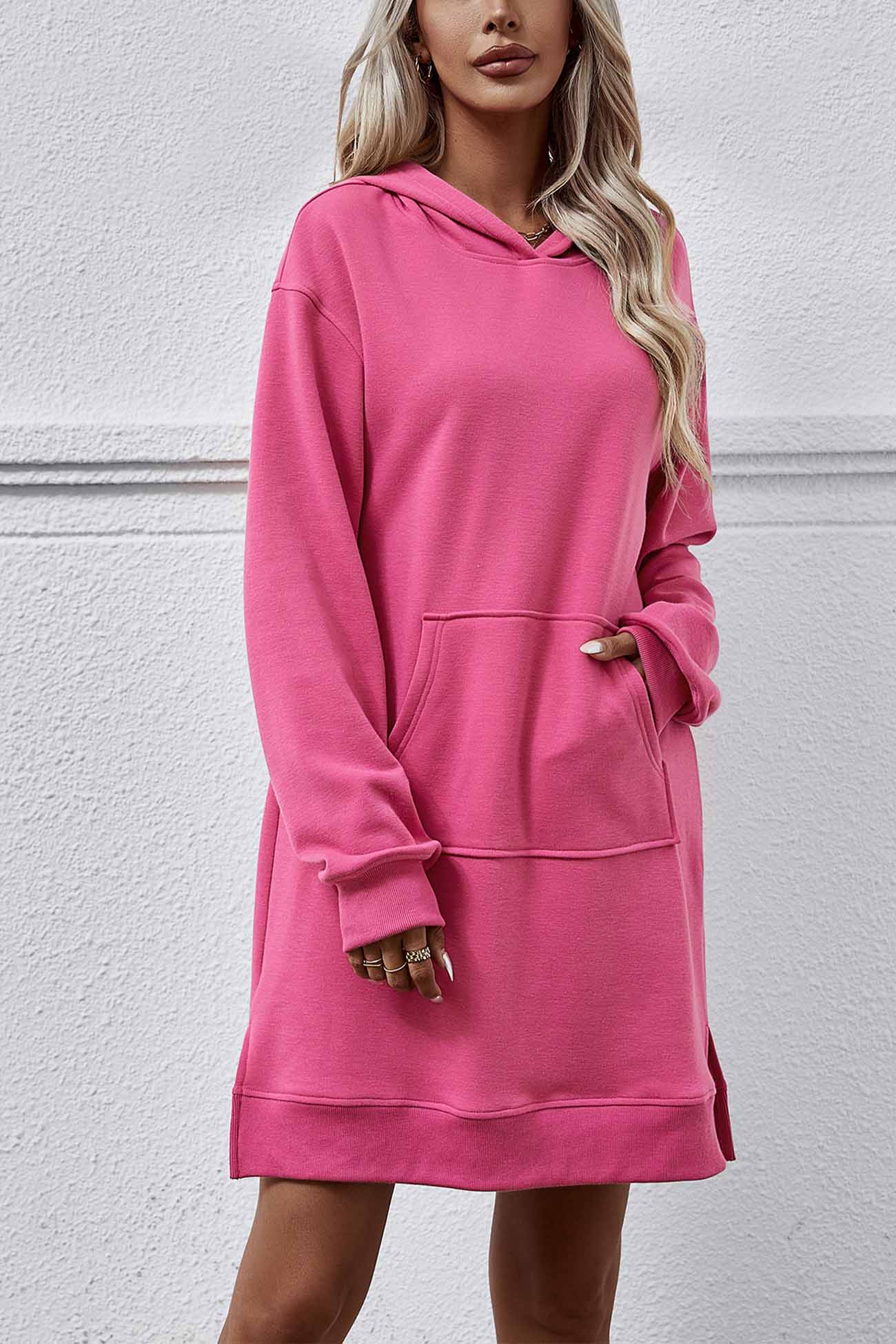 Pocket Slit Midi Hoodie Dress