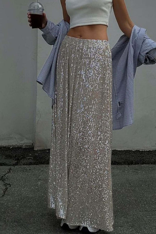 Solid Color Sequin Maxi Skirt