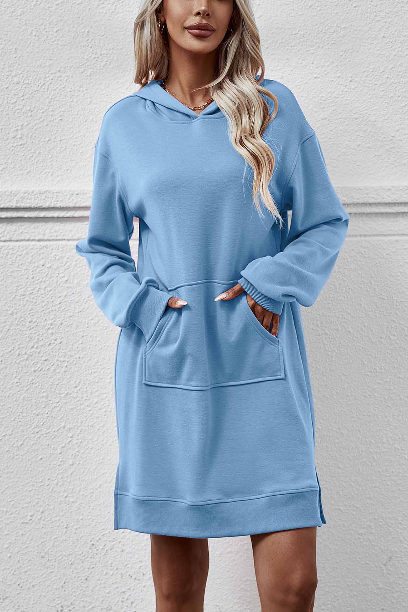 Pocket Slit Midi Hoodie Dress