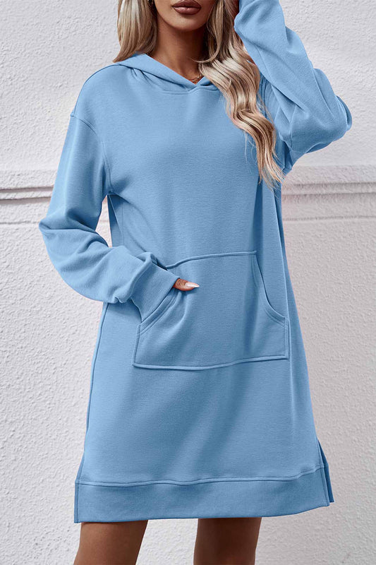 Pocket Slit Midi Hoodie Dress