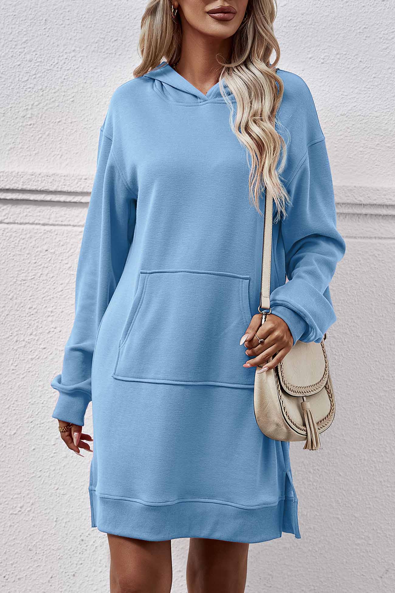 Pocket Slit Midi Hoodie Dress