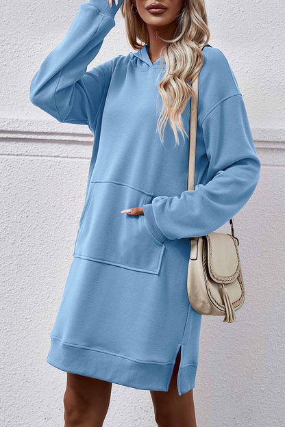 Pocket Slit Midi Hoodie Dress