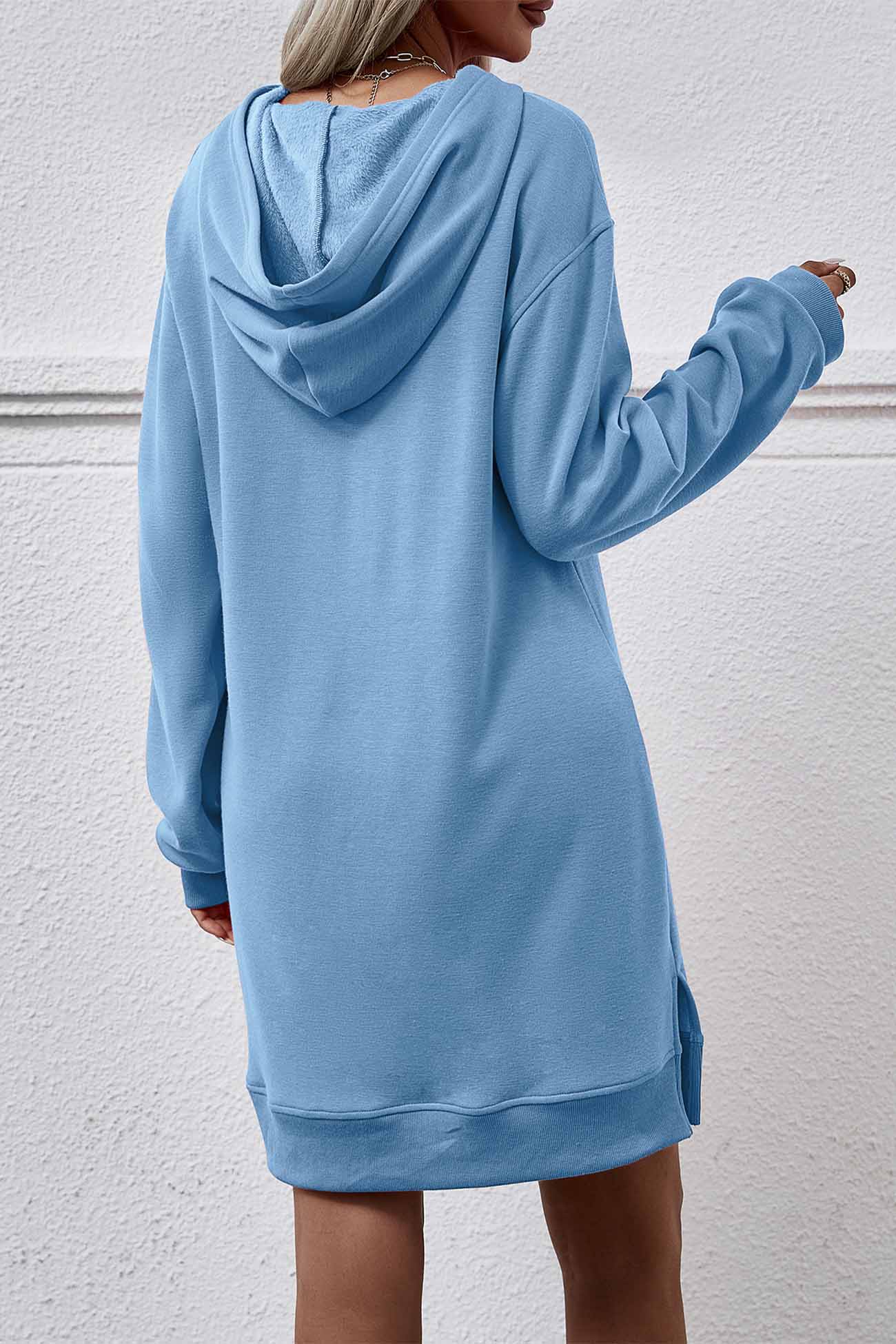 Pocket Slit Midi Hoodie Dress