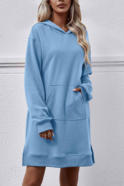 Pocket Slit Midi Hoodie Dress