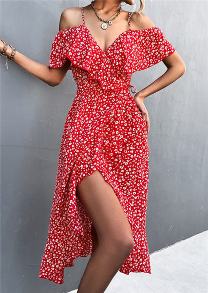 Rita Floral Backless Ruffle Slit Midi Dress