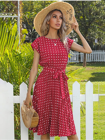 Jessie Summer Polka Dot Short Sleeve Midi Dress