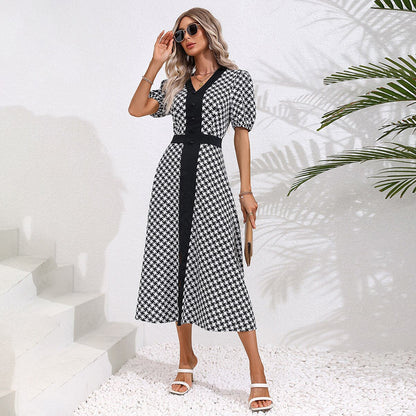 Janice Summer Casual Puff Sleeve Slit Midi Dress