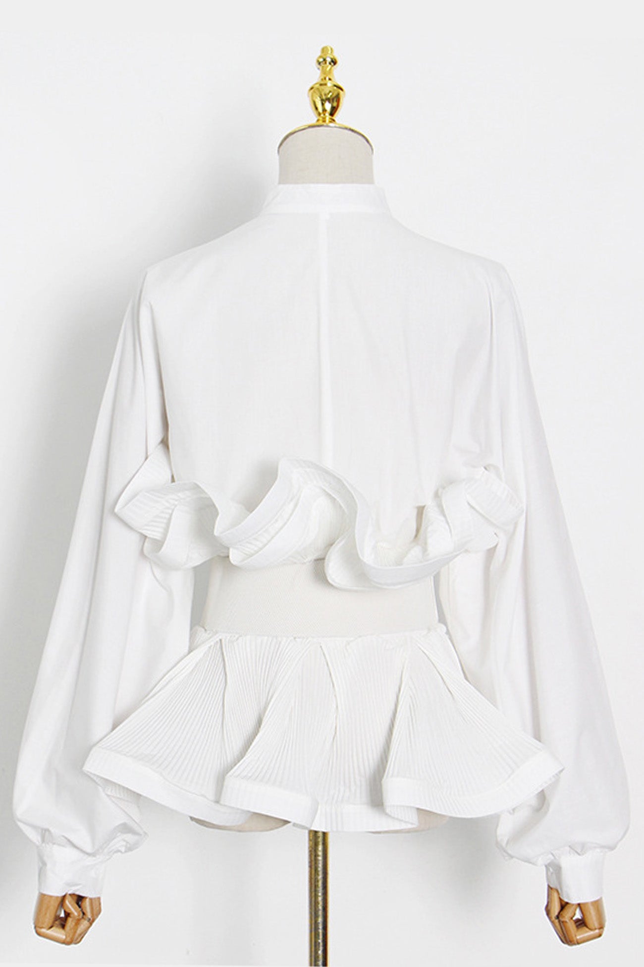 Ruched Ruffle Belt Long Sleeve Blouse