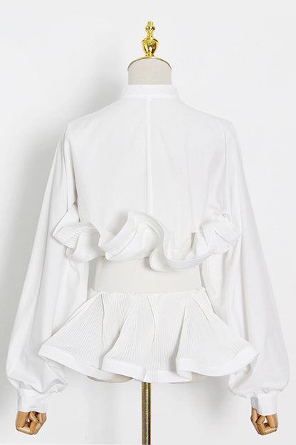 Ruched Ruffle Belt Long Sleeve Blouse