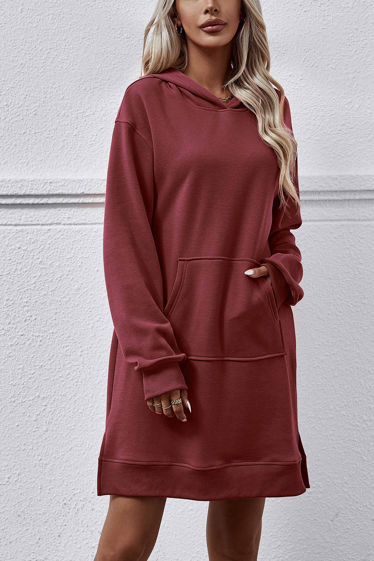 Pocket Slit Midi Hoodie Dress