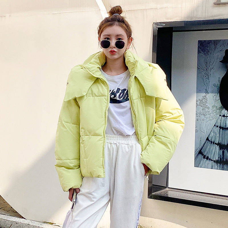 Women's short loose warm hooded down puffy winter coat jacket Green clothes Jackets & Coats