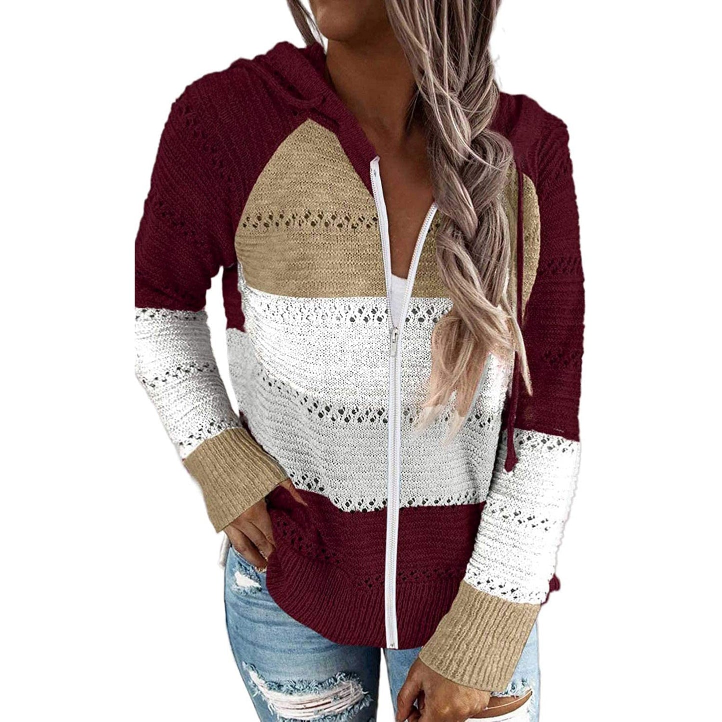 Women Casual Long Sleeve Zip Up Hooded Sweatshirt Hoodies Red __stock:200 Jackets & Coats refund_fee:1200