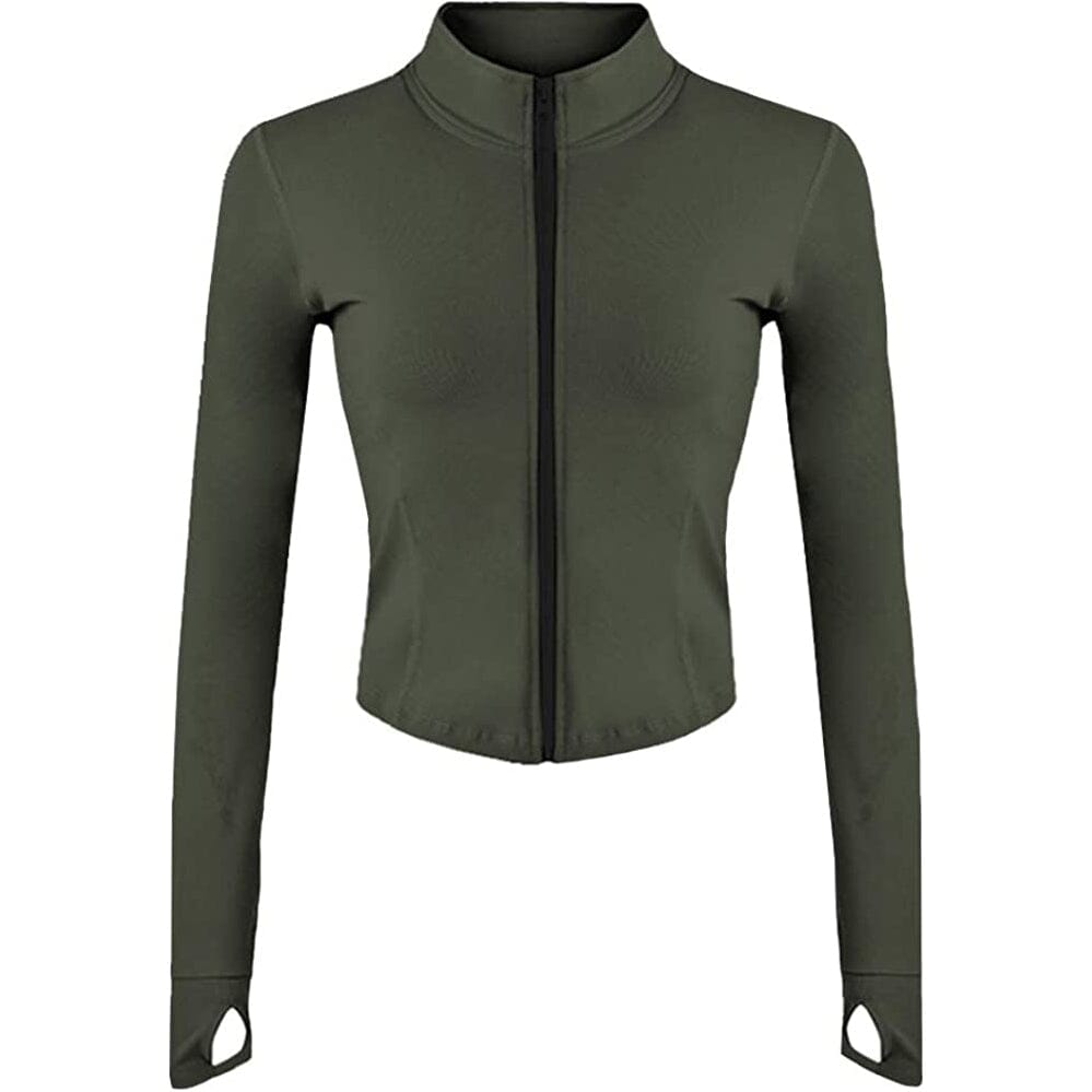 Women's Athletic Full Zip Lightweight Workout Jacket Army Green __stock:200 Jackets & Coats refund_fee:1200