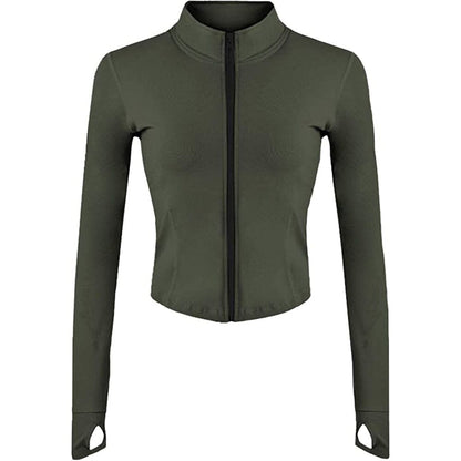 Women's Athletic Full Zip Lightweight Workout Jacket Army Green __stock:200 Jackets & Coats refund_fee:1200