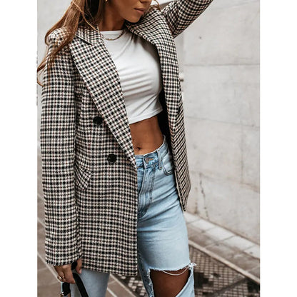 Women's Blazer Casual Jacket Long Sleeve Plaid Check Quilted